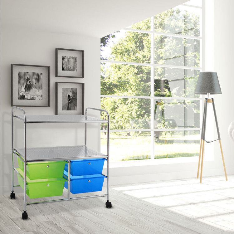 4-Drawer Rolling Storage Cart with 2 Shelves for Office, Home, or Garage