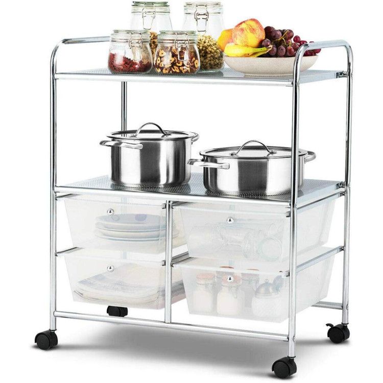 4-Drawer Rolling Storage Cart with 2 Shelves for Office, Home, or Garage