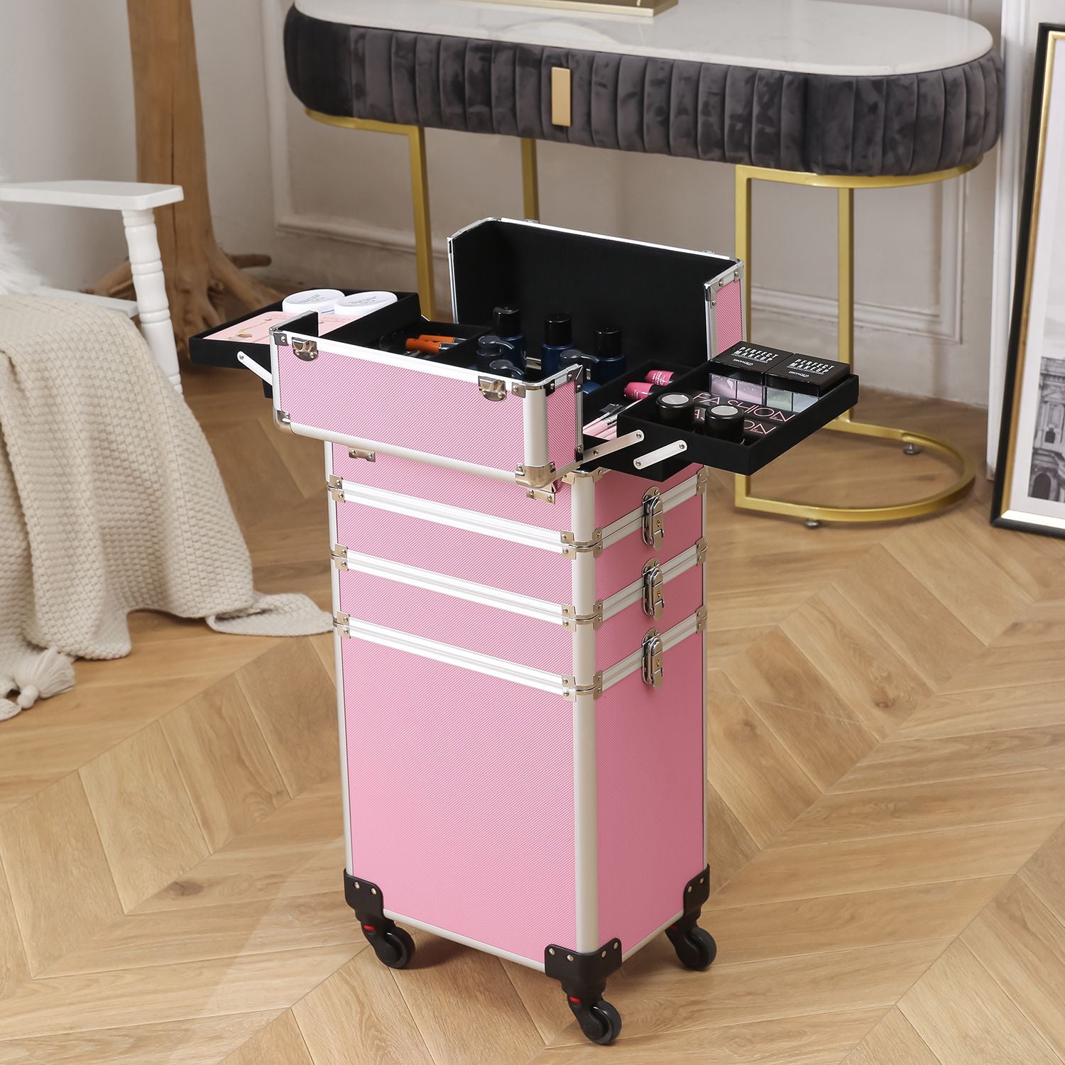 1 Aluminum Cosmetic Makeup Case Tattoo Box Pink