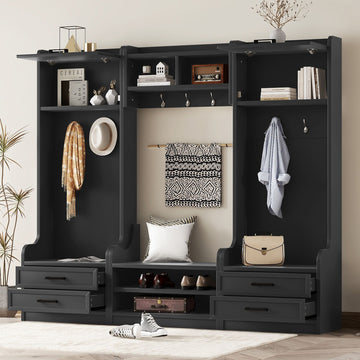 Detachable Hall Tree with Shoe Bench and Storage