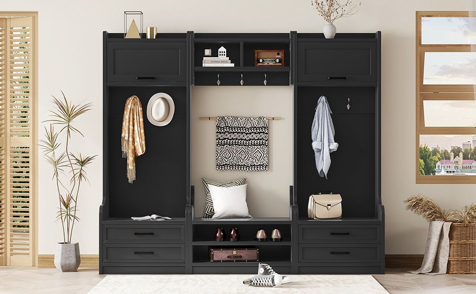 Detachable Hall Tree with Shoe Bench and Storage
