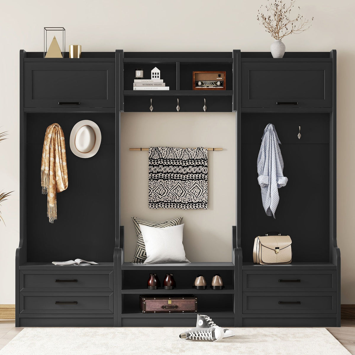 Detachable Hall Tree with Shoe Bench and Storage