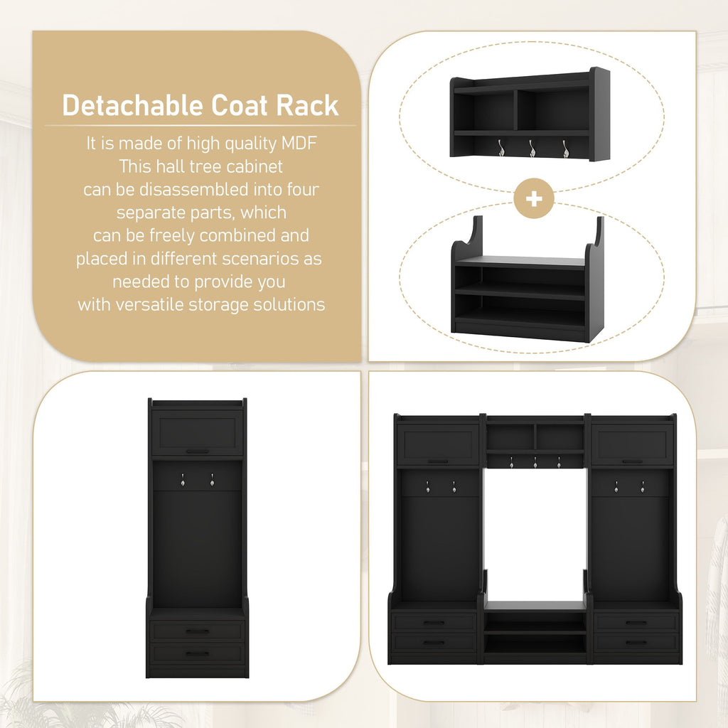 Detachable Hall Tree with Shoe Bench and Storage