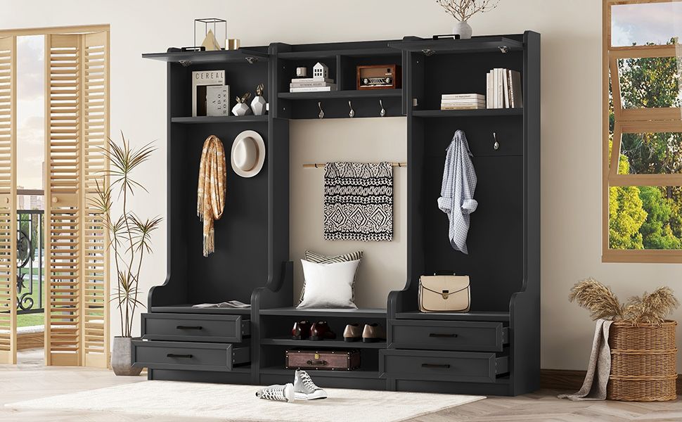 Detachable Hall Tree with Shoe Bench and Storage