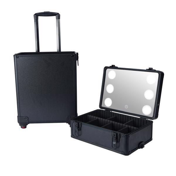 4-in-1 Interchangeable Rolling Makeup Case with LED Mirror and Pull Handle