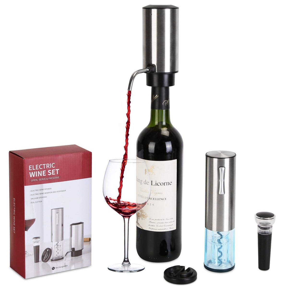 Four-Piece Rechargeable Electric Wine Opener Set