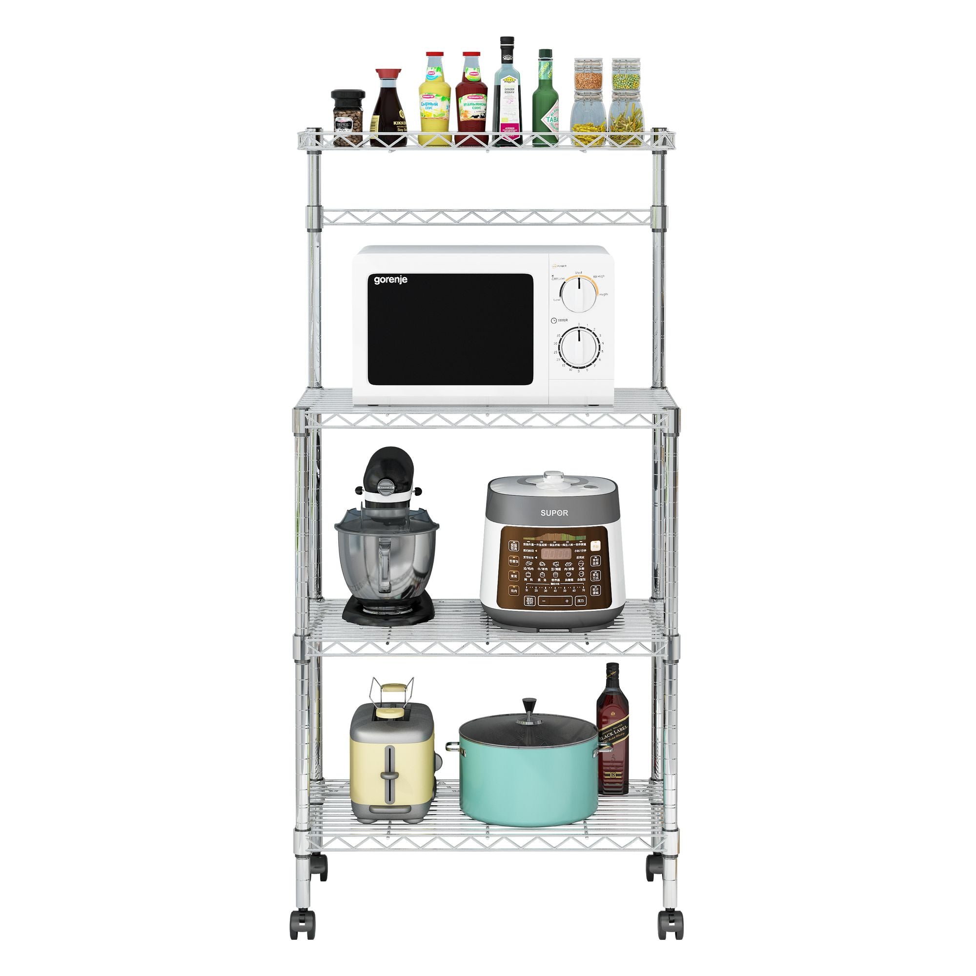 4-Tier Microwave Oven Stand & Storage Cart for Kitchen