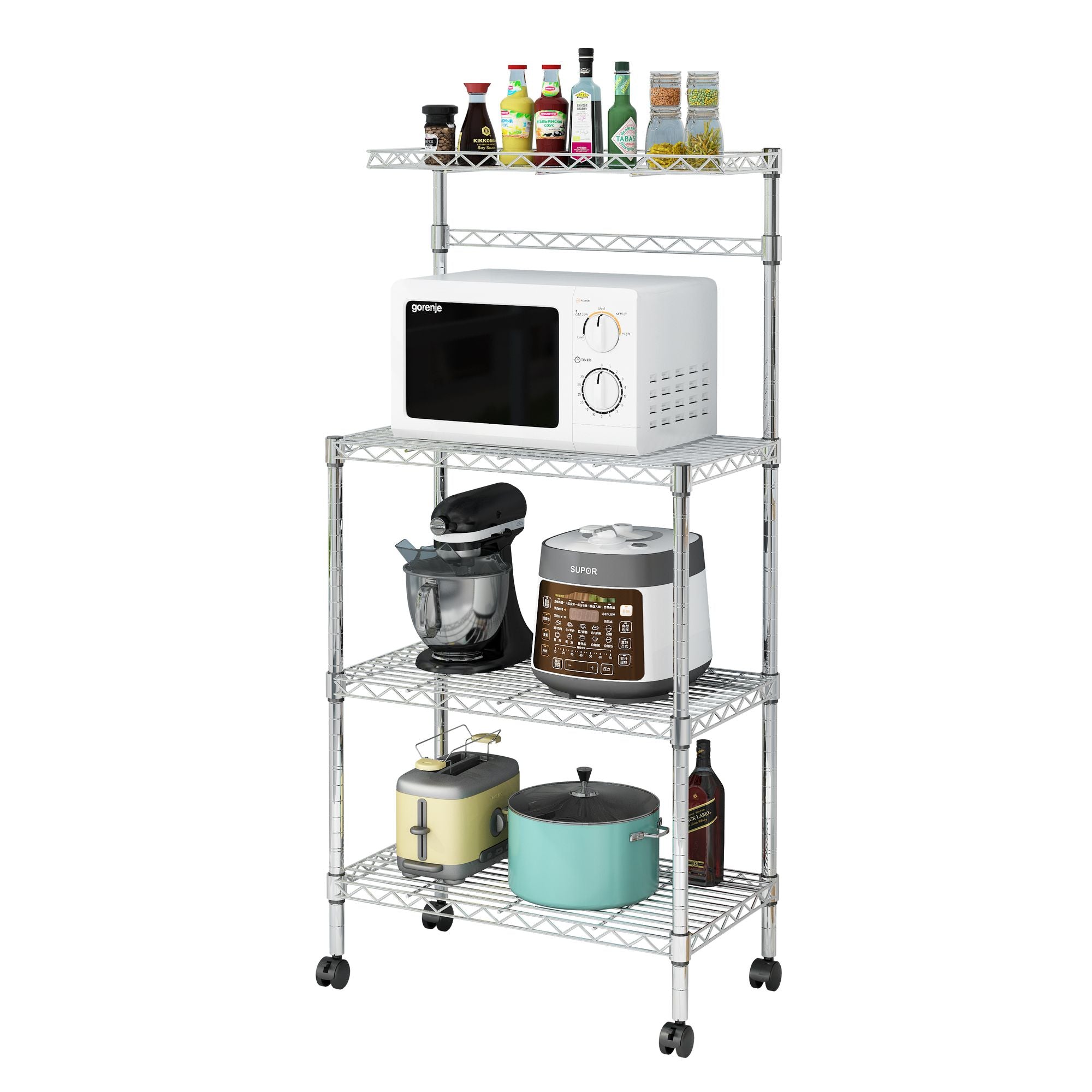 4-Tier Microwave Oven Stand & Storage Cart for Kitchen