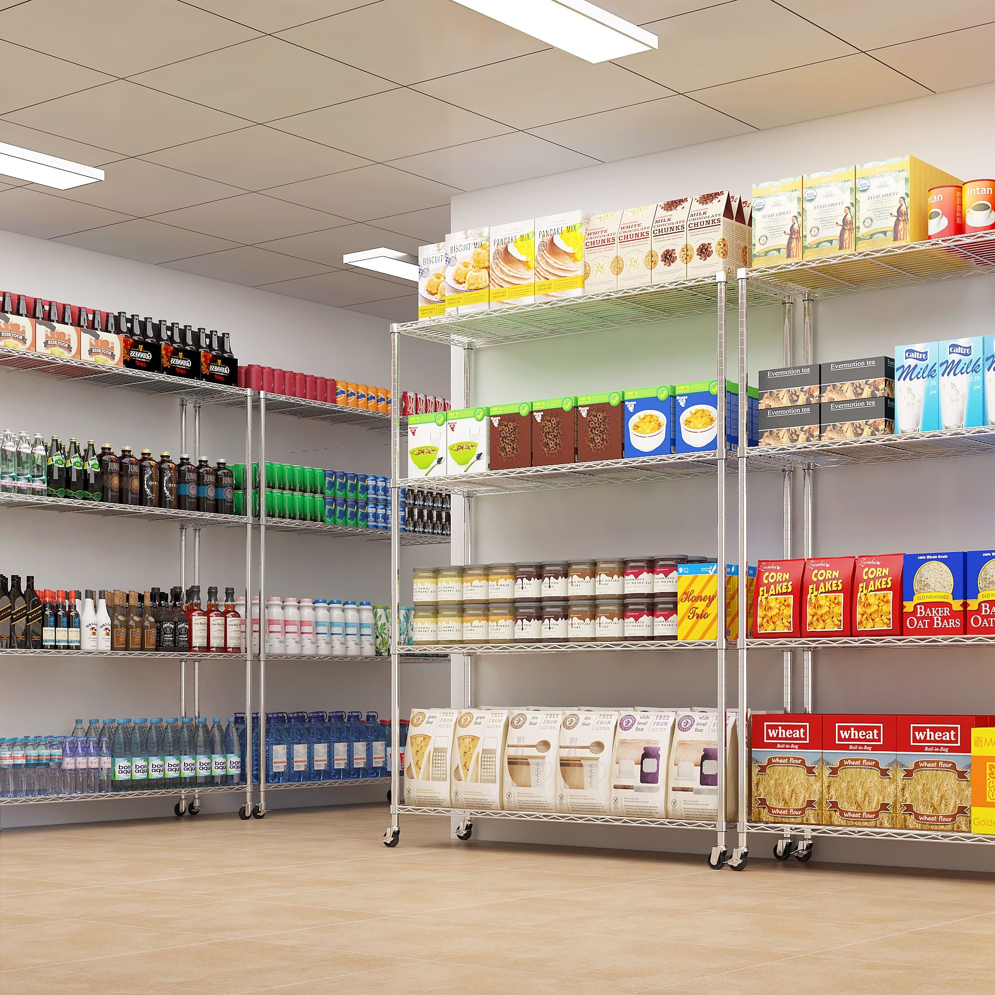 Four-Tier Adjustable Rolling Storage Shelf