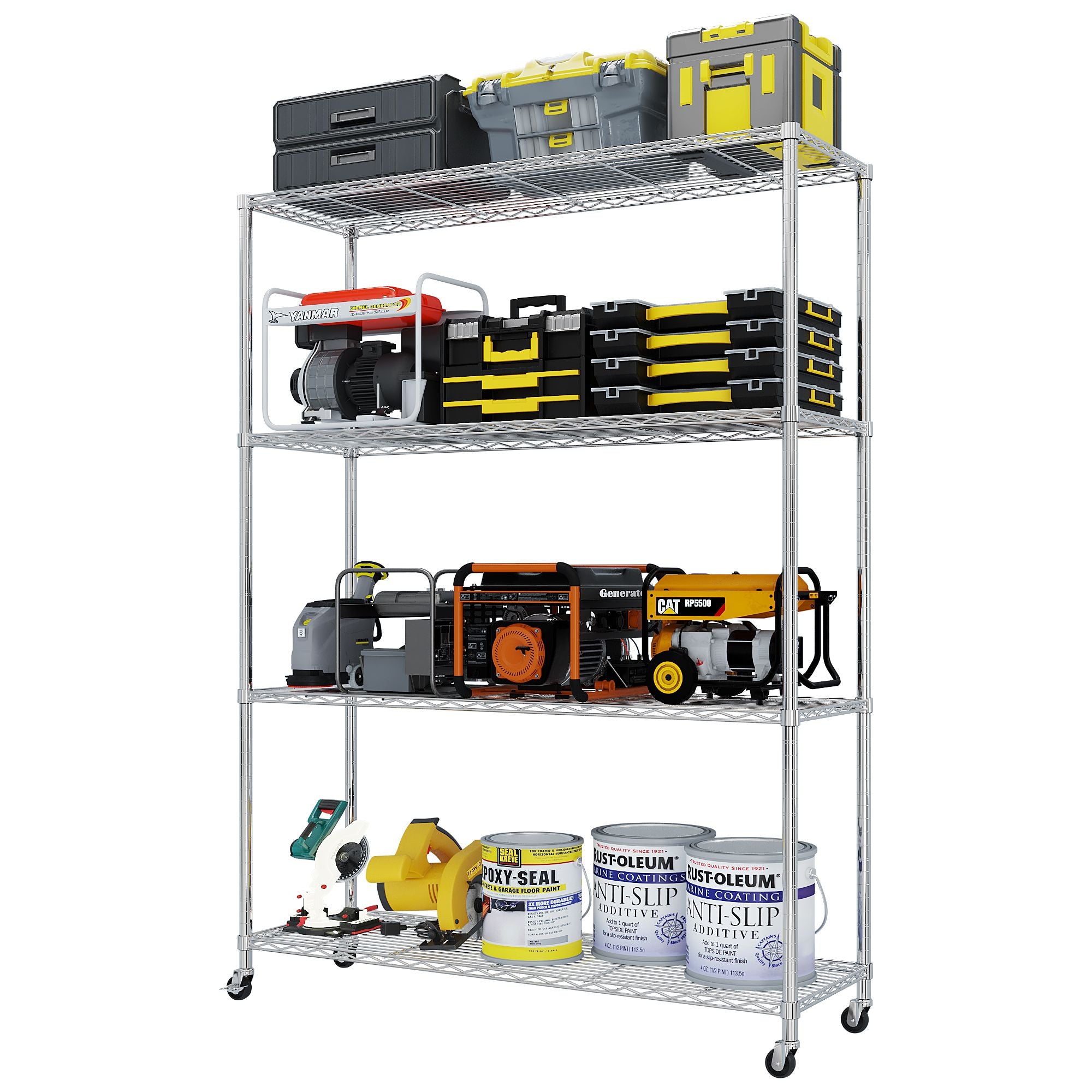 Four-Tier Adjustable Rolling Storage Shelf