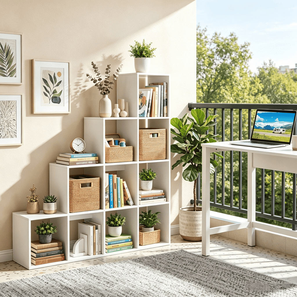 Ten-Cube Bookshelf with Layered Display Shelves