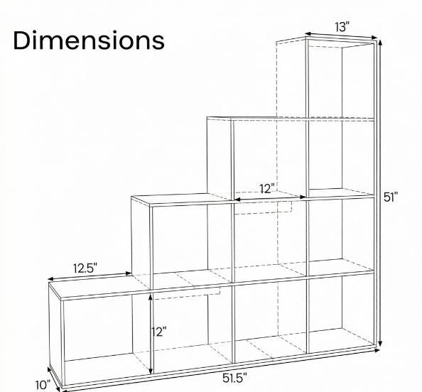 Ten-Cube Bookshelf with Layered Display Shelves