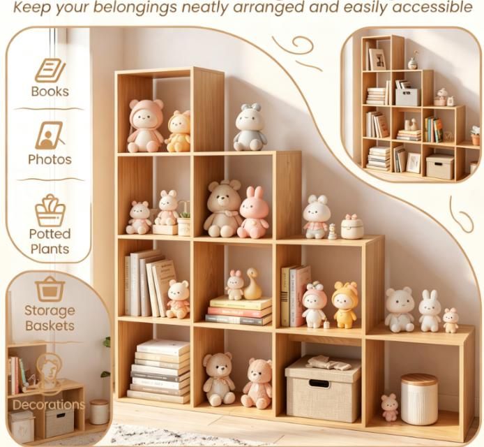 4-layer bookshelf with 2 anti rollover kits, suitable for organizing bookshelves in home