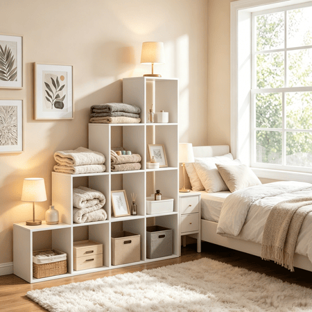 Ten-Cube Bookshelf with Layered Display Shelves