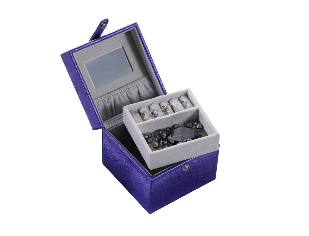 Azure Blue Travel Jewelry Case with Mirror and Trays