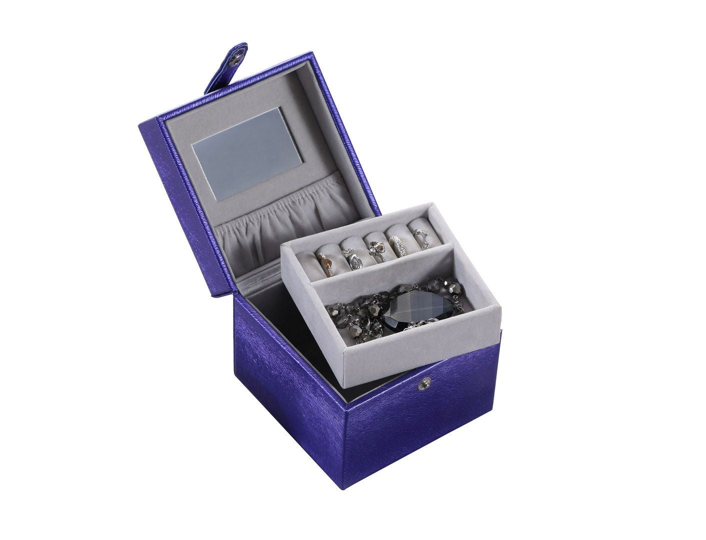 Azure Blue Travel Jewelry Case with Mirror and Trays