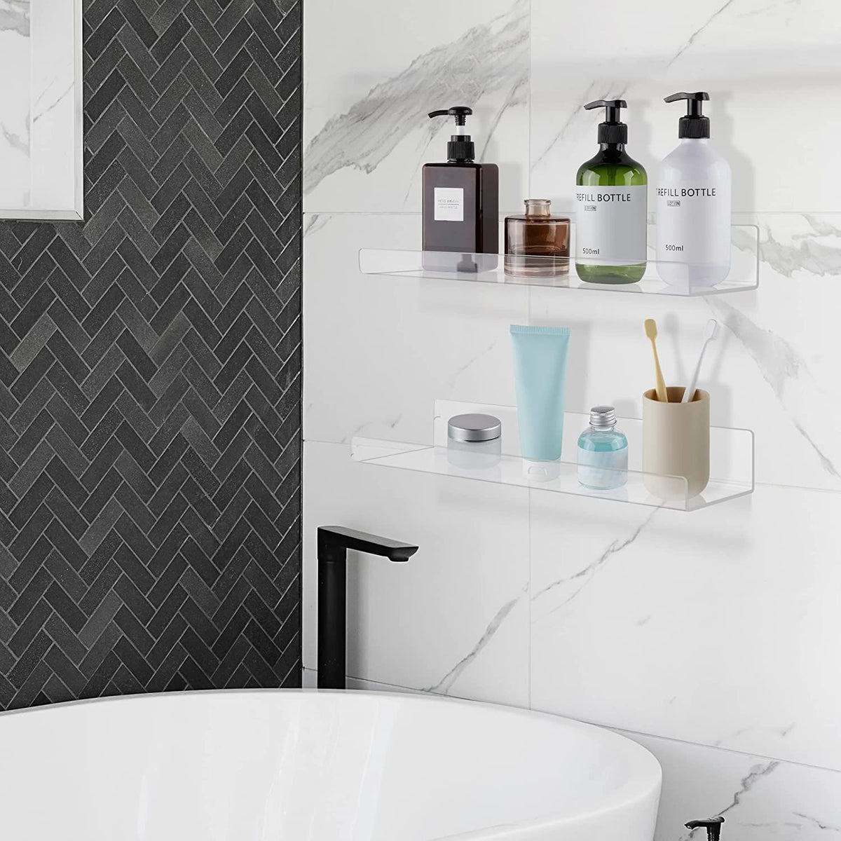 4-Pack Clear Acrylic Floating Shelves with Wall Mounting Hardware