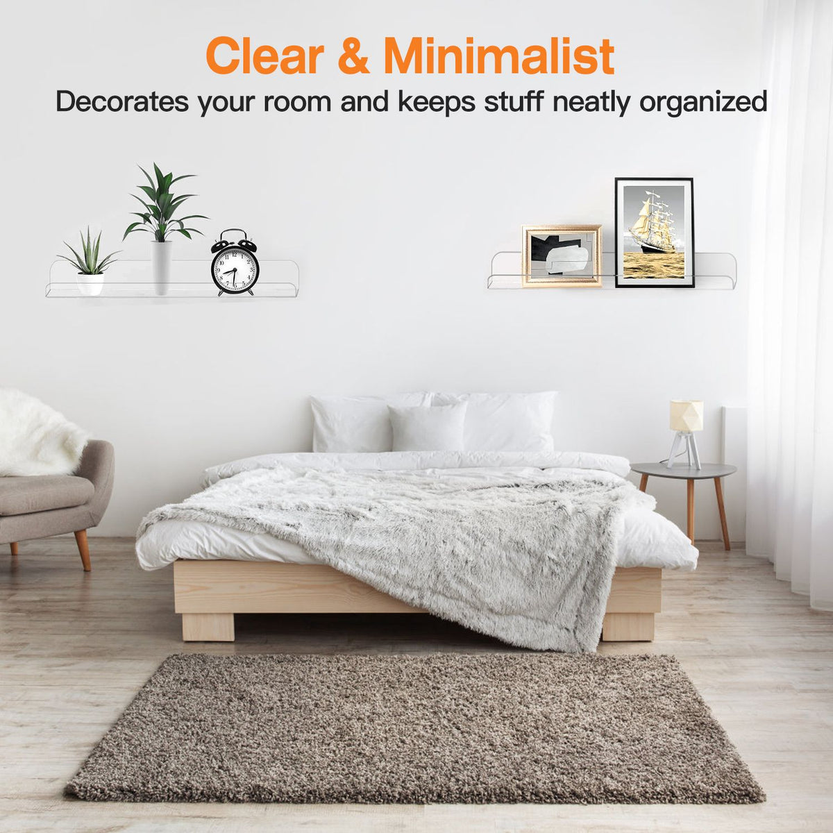 4-Pack Clear Acrylic Floating Shelves with Wall Mounting Hardware