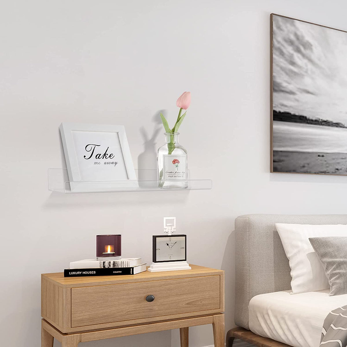 4-Pack Clear Acrylic Floating Shelves with Wall Mounting Hardware