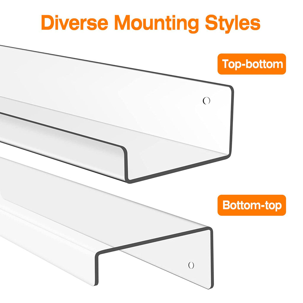 4-Pack Clear Acrylic Floating Shelves with Wall Mounting Hardware