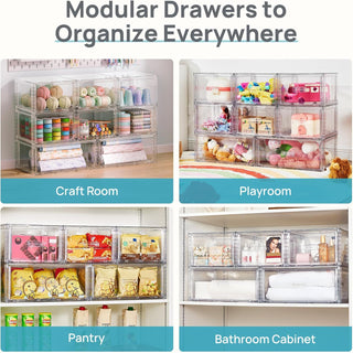 Clear Stackable Storage Drawers for Closet, Bathroom, Pantry, and Under-Sink Use