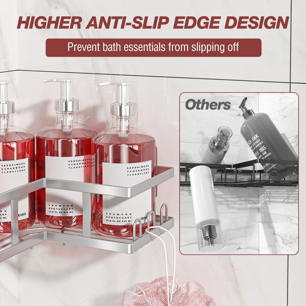 No-Drill Adhesive Corner Shower Caddy 4-Pack with Soap Holder