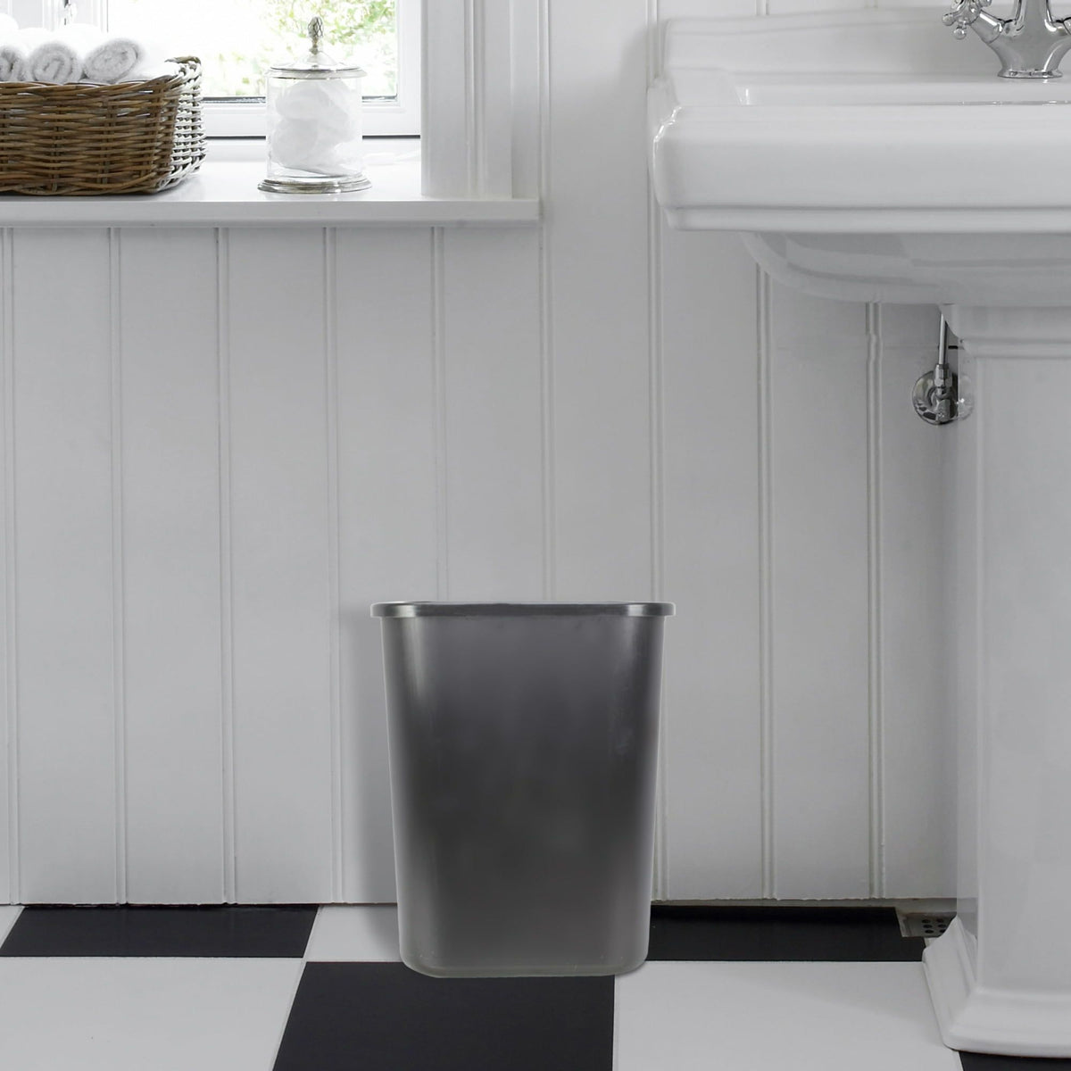 Four Slim Black Open-Top Trash Cans