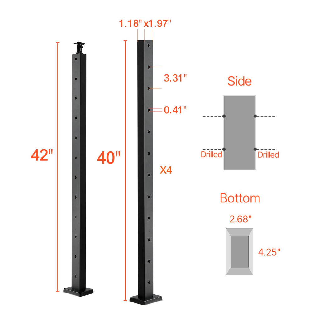 Black Pre-Drilled Cable Railing Posts