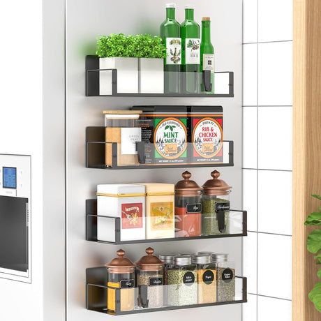 Magnetic Spice Rack Organizer for Refrigerator and Oven, 4 Pack