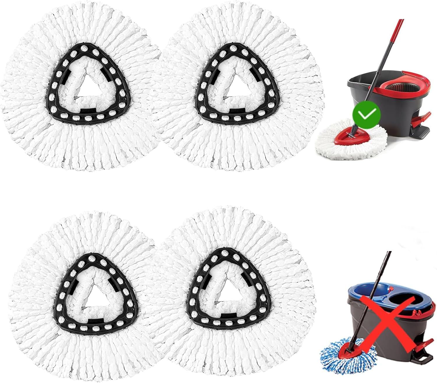 4-Pack Microfiber Mop Head Replacement for O Cedar Triangle Swivel Mops