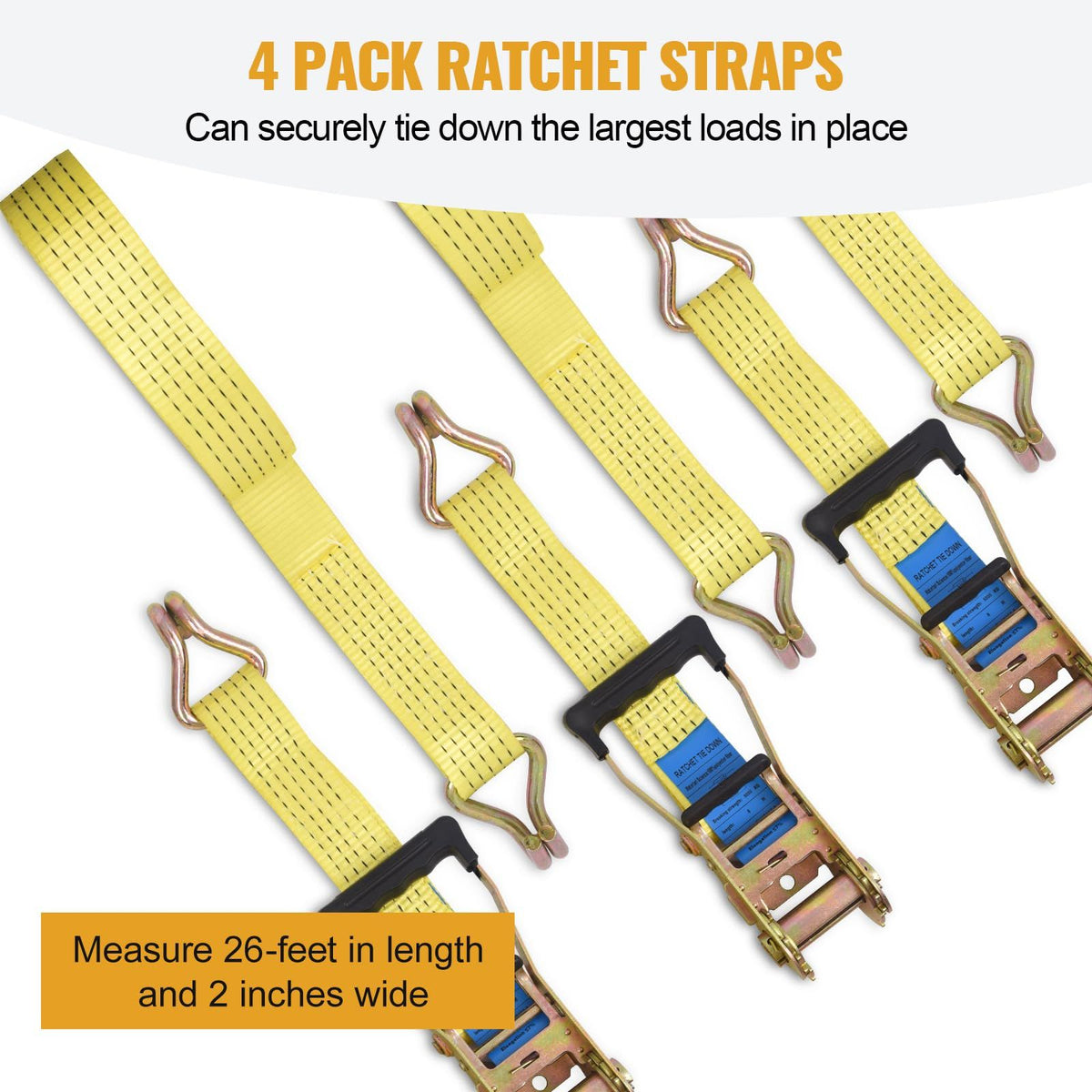4 Pack practical Ratchet Straps with Double J-Hooks – x
