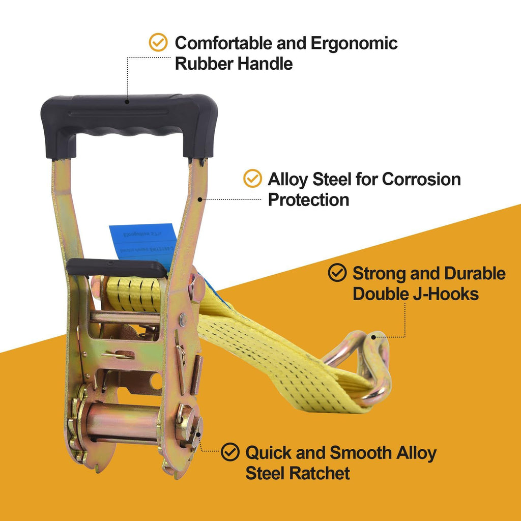 4 Pack practical Ratchet Straps with Double J-Hooks – x