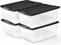 4-Pack Secure Latch, Clear Plastic Storage Organizer Bins, 15 Quart, Gray Lid - Stackable Container