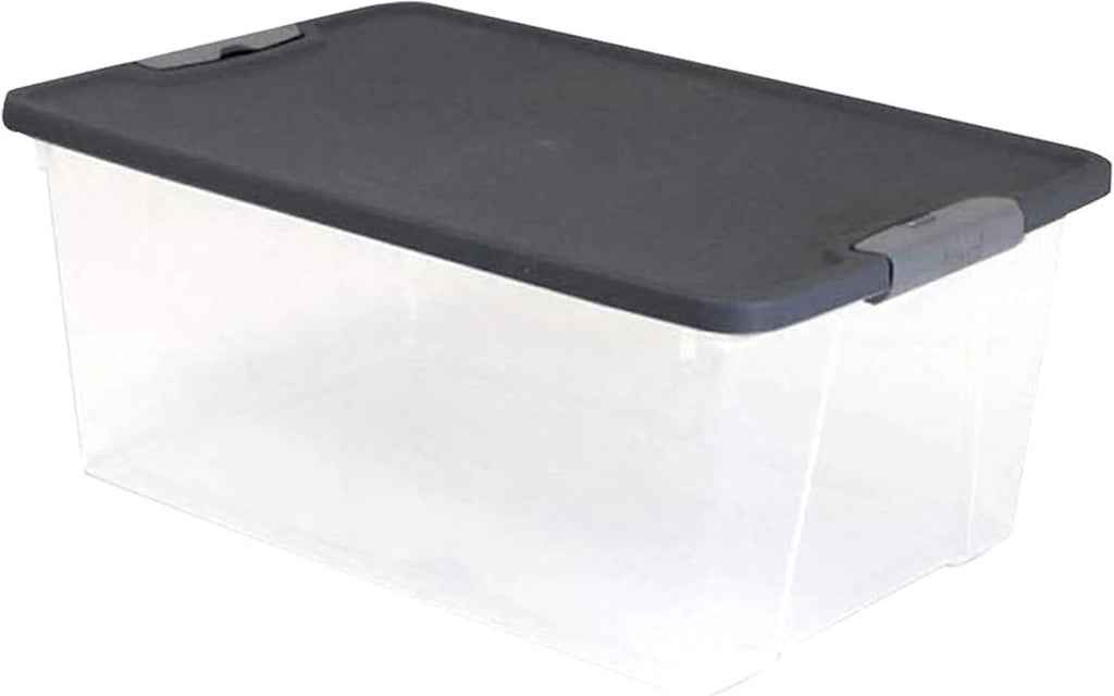 4-Pack Secure Latch, Clear Plastic Storage Organizer Bins, 15 Quart, Gray Lid - Stackable Container