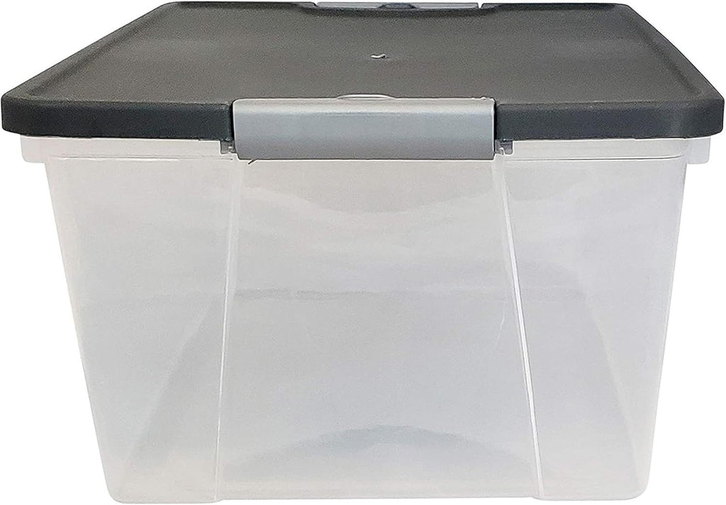 4-Pack Secure Latch, Clear Plastic Storage Organizer Bins, 15 Quart, Gray Lid - Stackable Container