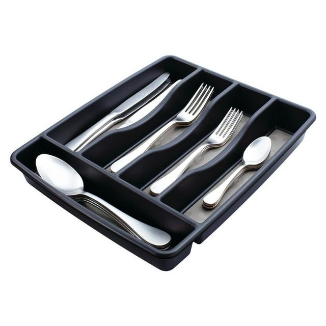 Small Silverware Organizer with 5 Compartments, Non-Slip Bottom