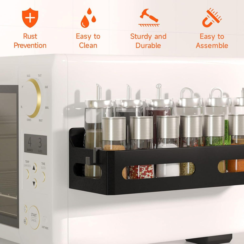 4-Pack Magnetic Spice Rack with Hooks for Kitchen and Bathroom