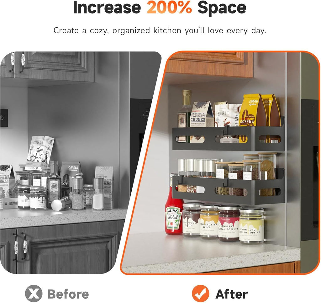 4-Pack Magnetic Spice Rack with Hooks for Kitchen and Bathroom
