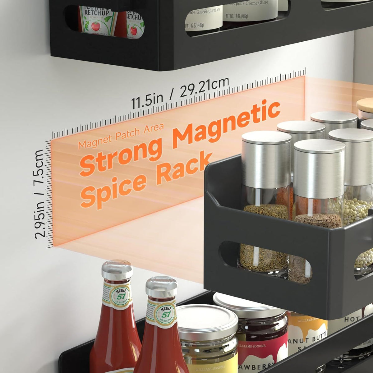 4-Pack Magnetic Spice Rack with Hooks for Kitchen and Bathroom
