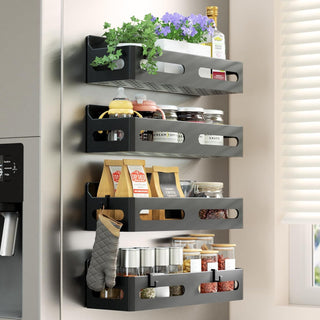 4-Pack Magnetic Spice Rack with Hooks for Kitchen and Bathroom