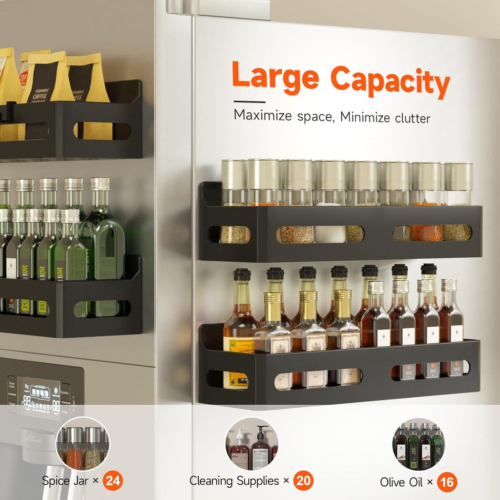 4-Pack Magnetic Spice Rack with Hooks for Kitchen and Bathroom