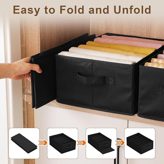 4 Pack Wardrobe Clothes Organizer with Handle, Fabric Divider Drawer Organizer for Clothing, Foldabl