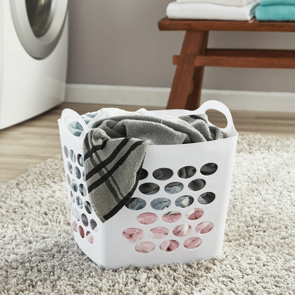 Four Flexible Square Laundry Hampers with Handles and Airflow Vents
