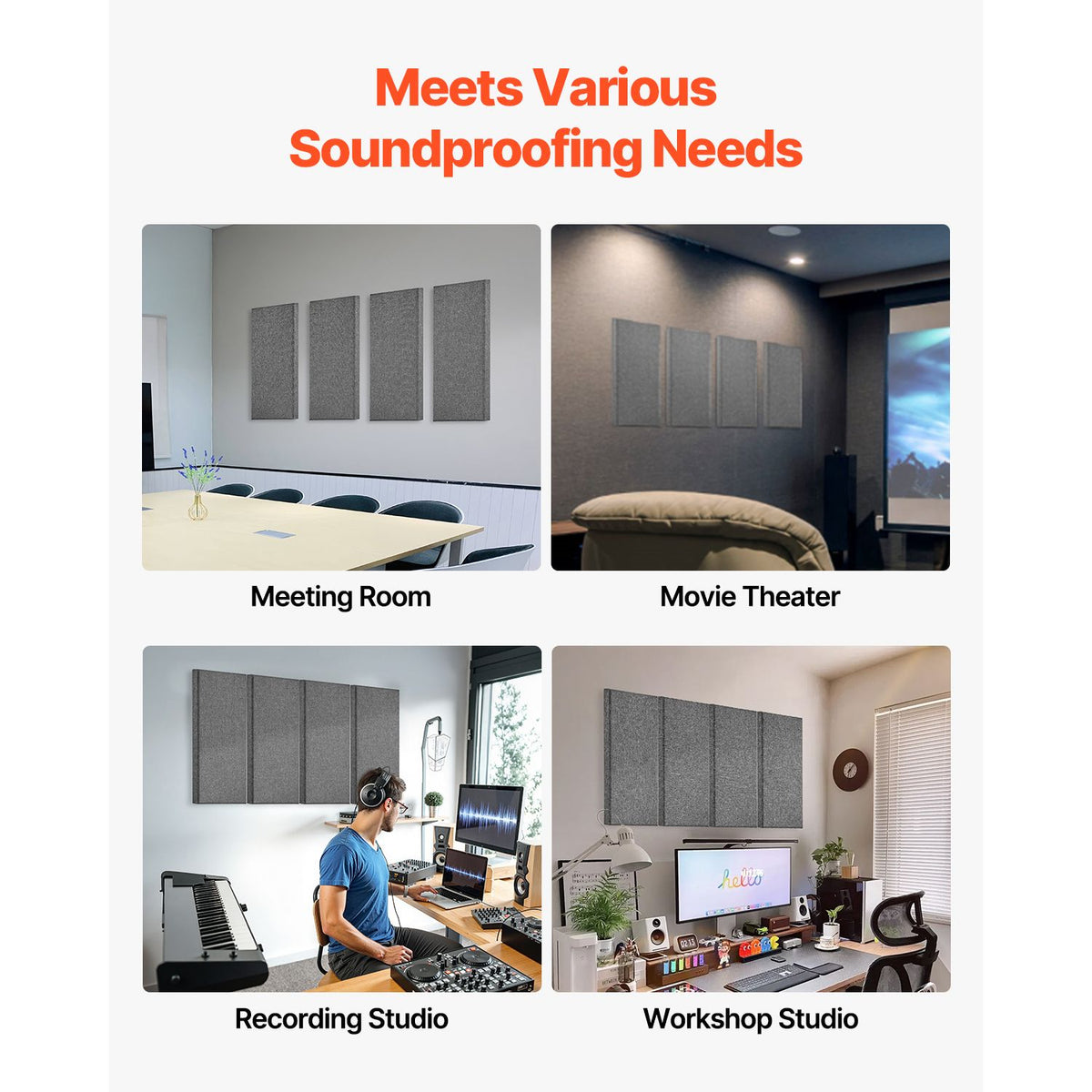 4-Pack Self-Adhesive Acoustic Panels for Studio & Home Theater