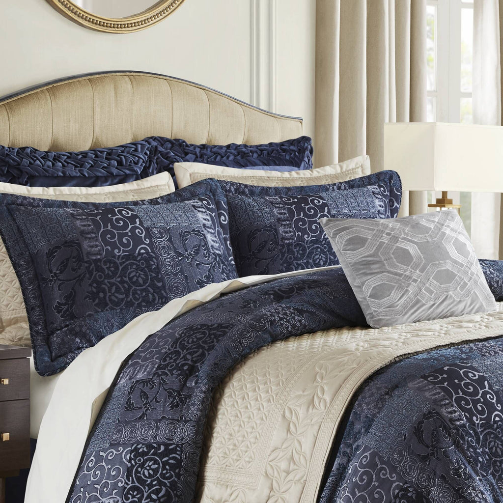 Navy Chenille Jacquard Comforter Set