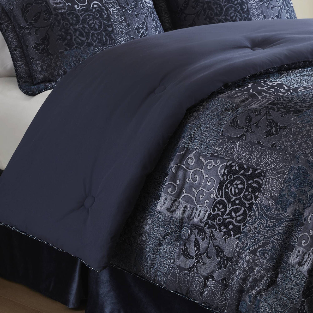 Navy Chenille Jacquard Comforter Set