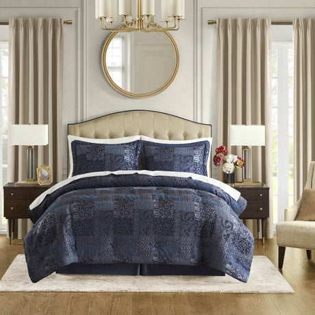 Navy Chenille Jacquard Comforter Set