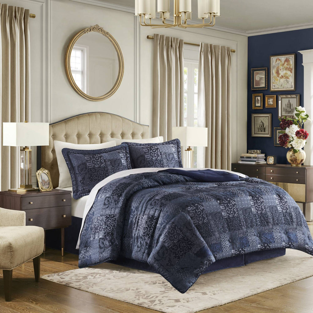 Navy Chenille Jacquard Comforter Set