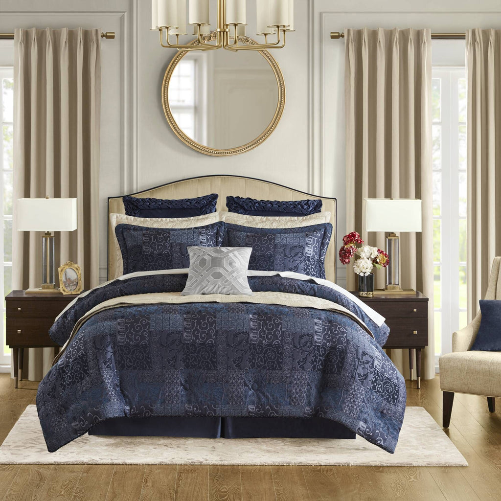 Navy Chenille Jacquard Comforter Set