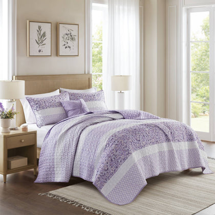 Floral Seersucker Quilt Set with Coordinating Pillow